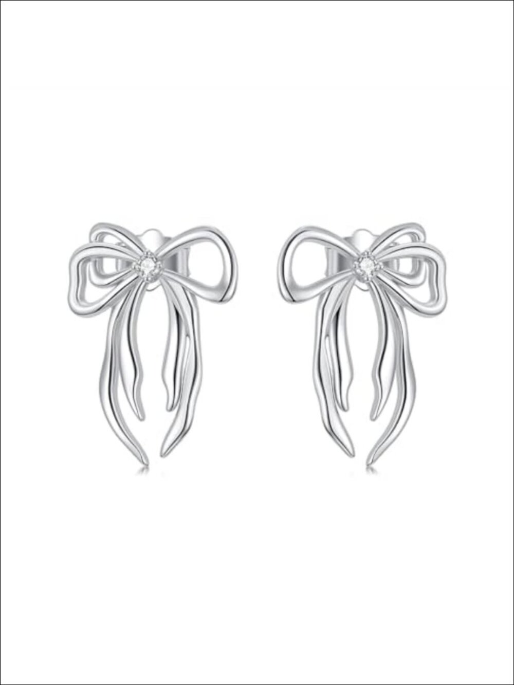 925 Sterling Silver Diamond Bow Earrings Women Vintage Cute Jewelry Gift